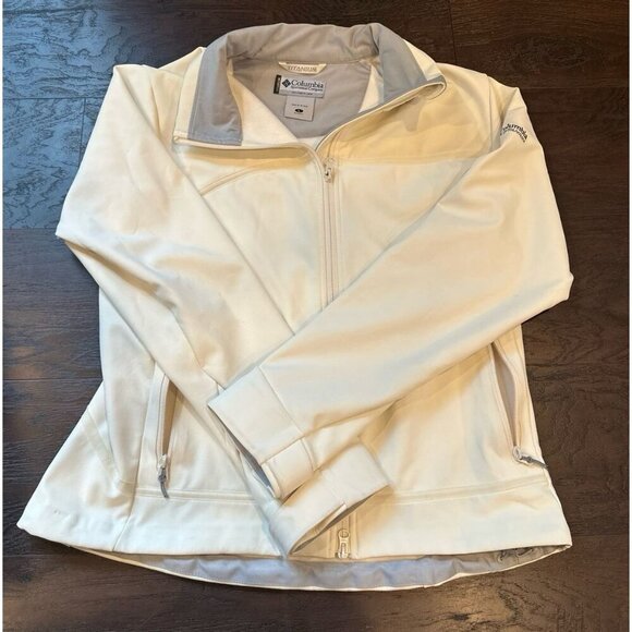 COLUMBIA Jacket Womens l Titanium Full Zip Mock Neck Long Sleeve Ivory - Picture 1 of 2